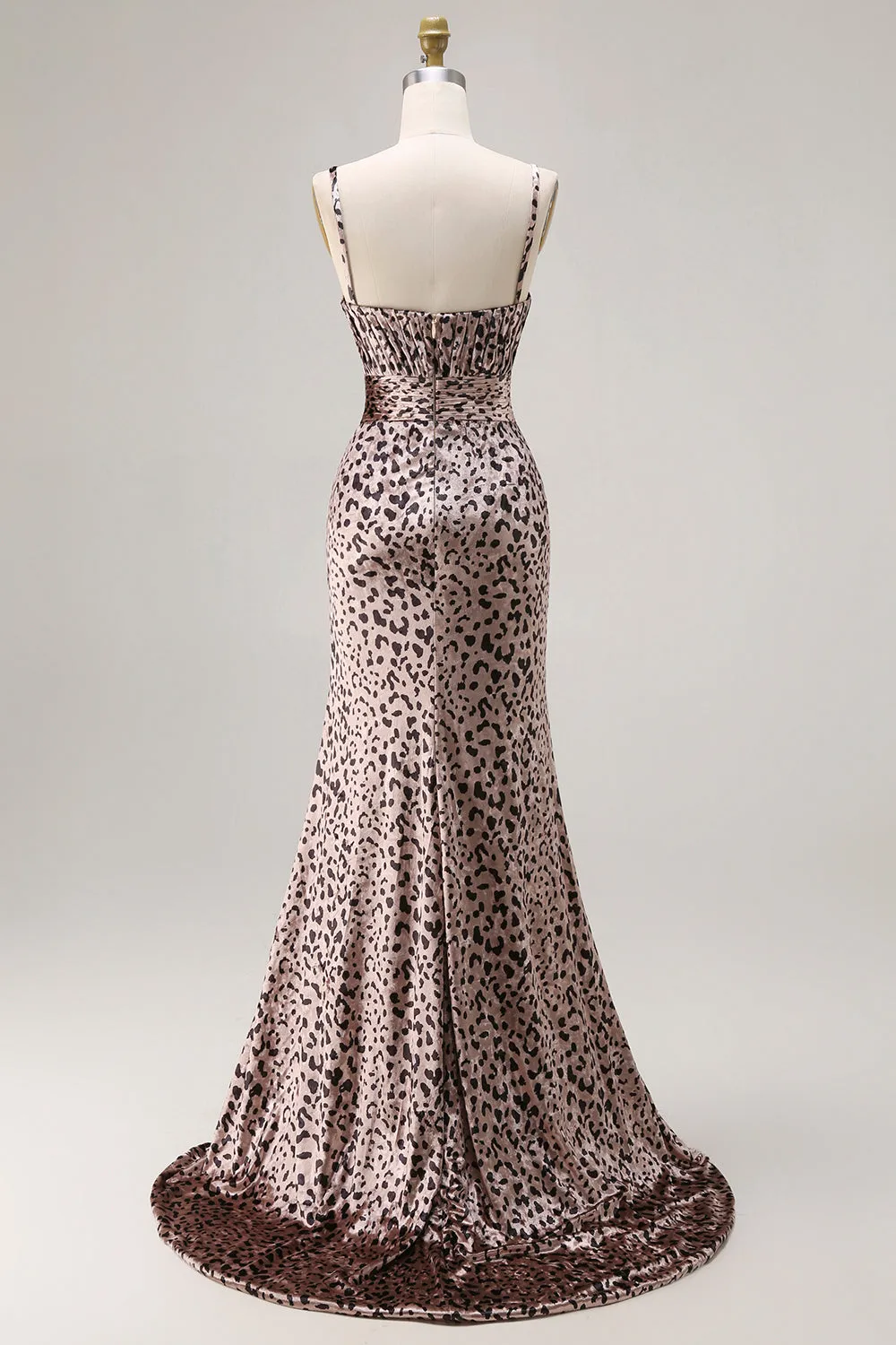 Mermaid Golden Leopard Spaghetti Straps Long Prom Dress with Slit sold by Zapaka product image thumbnail 2