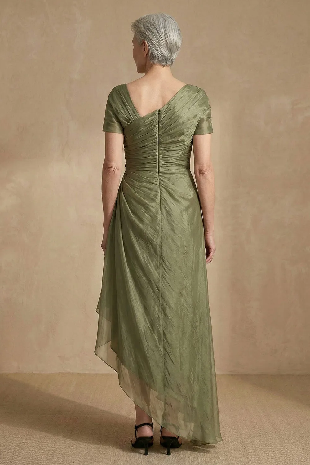 Dusty Sage Ruched A Line Short Sleeves Long Mother of the Bride Dress sold by Zapaka product image thumbnail 2