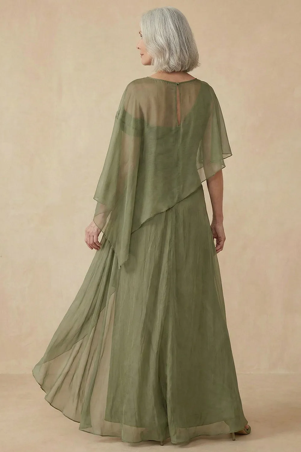 Dusty Sage A Line Asymmetrical Convertible Mother of the Bride Dress with Wrap sold by Zapaka product image thumbnail 2