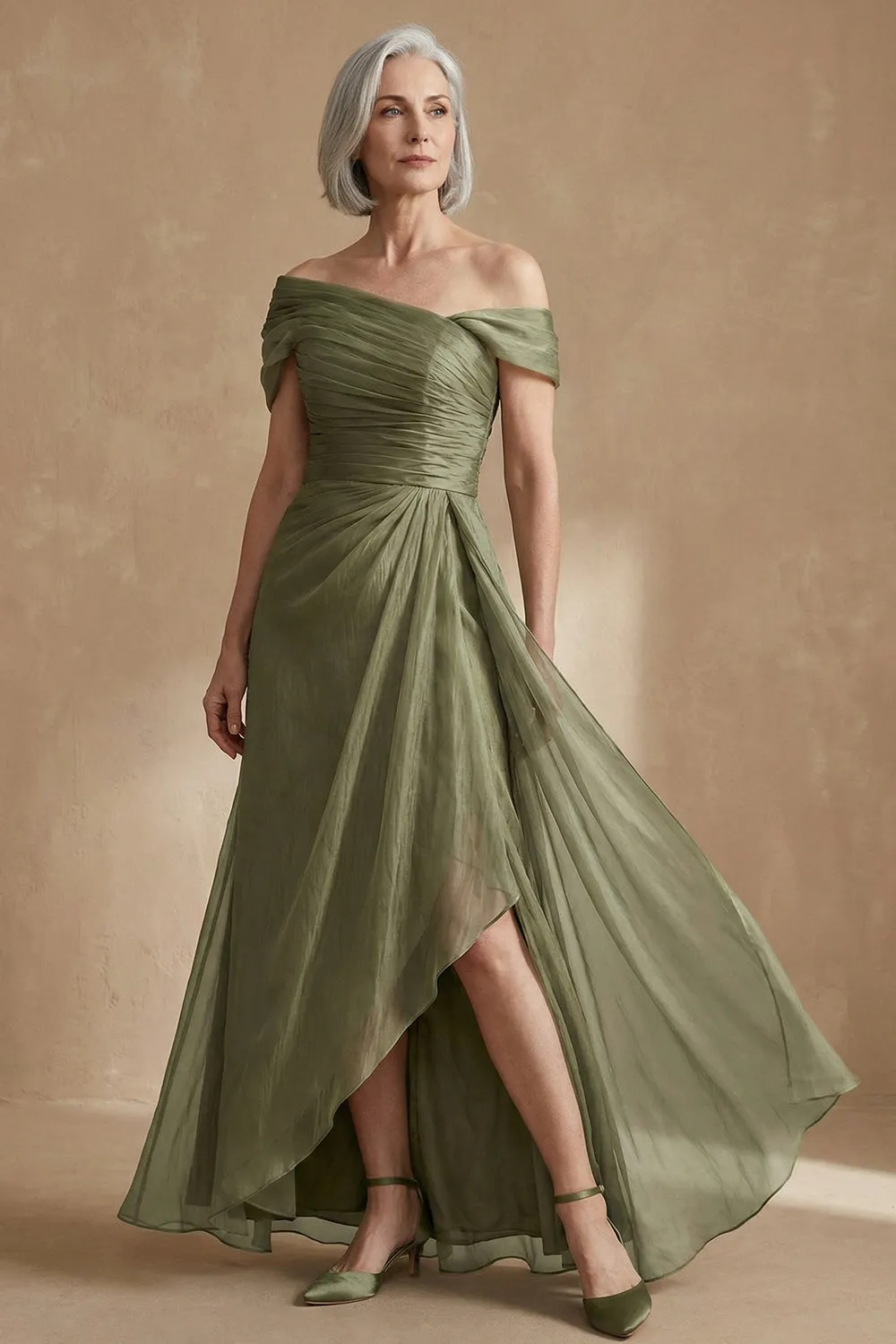 Dusty Sage A Line Asymmetrical Convertible Mother of the Bride Dress with Wrap sold by Zapaka product image thumbnail 3