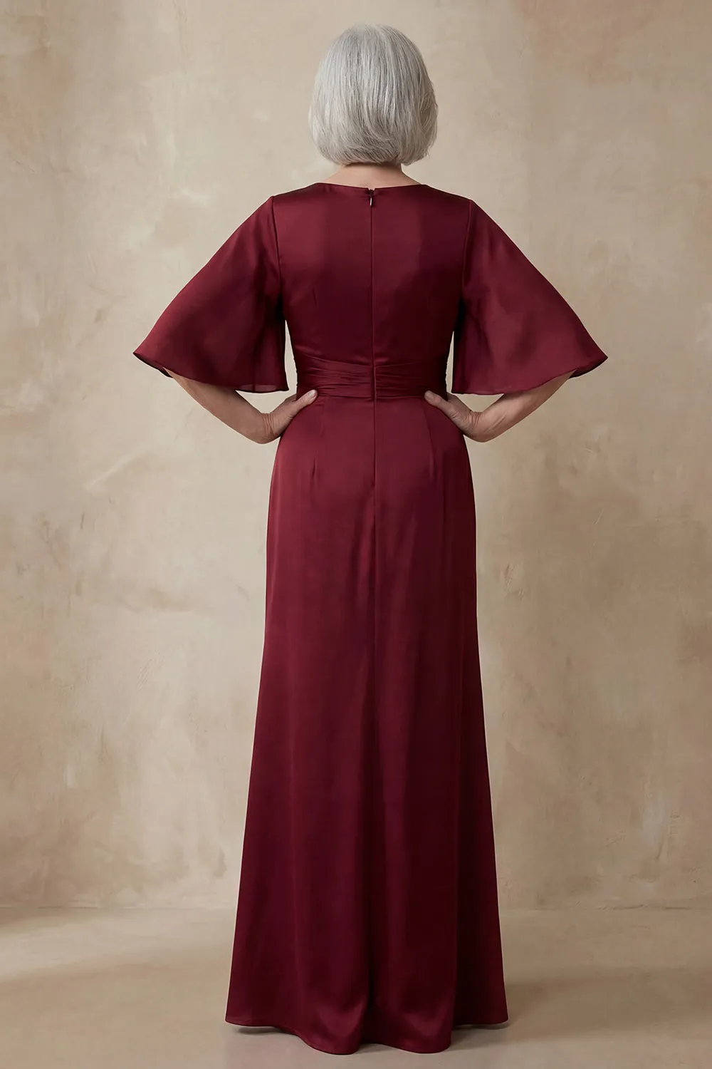 Red Satin Sheath Round Neck Mother of the Bride Dress with Half Sleeves sold by Zapaka product image thumbnail 2