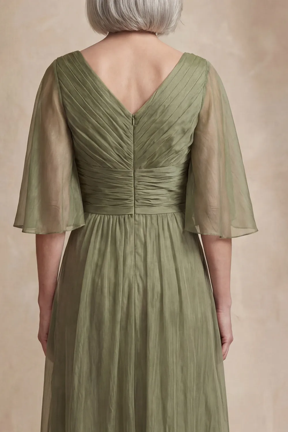 Dusty Sage A Line Pleated Half Sleeves Midi Mother of the Bride Dress sold by Zapaka product image thumbnail 3