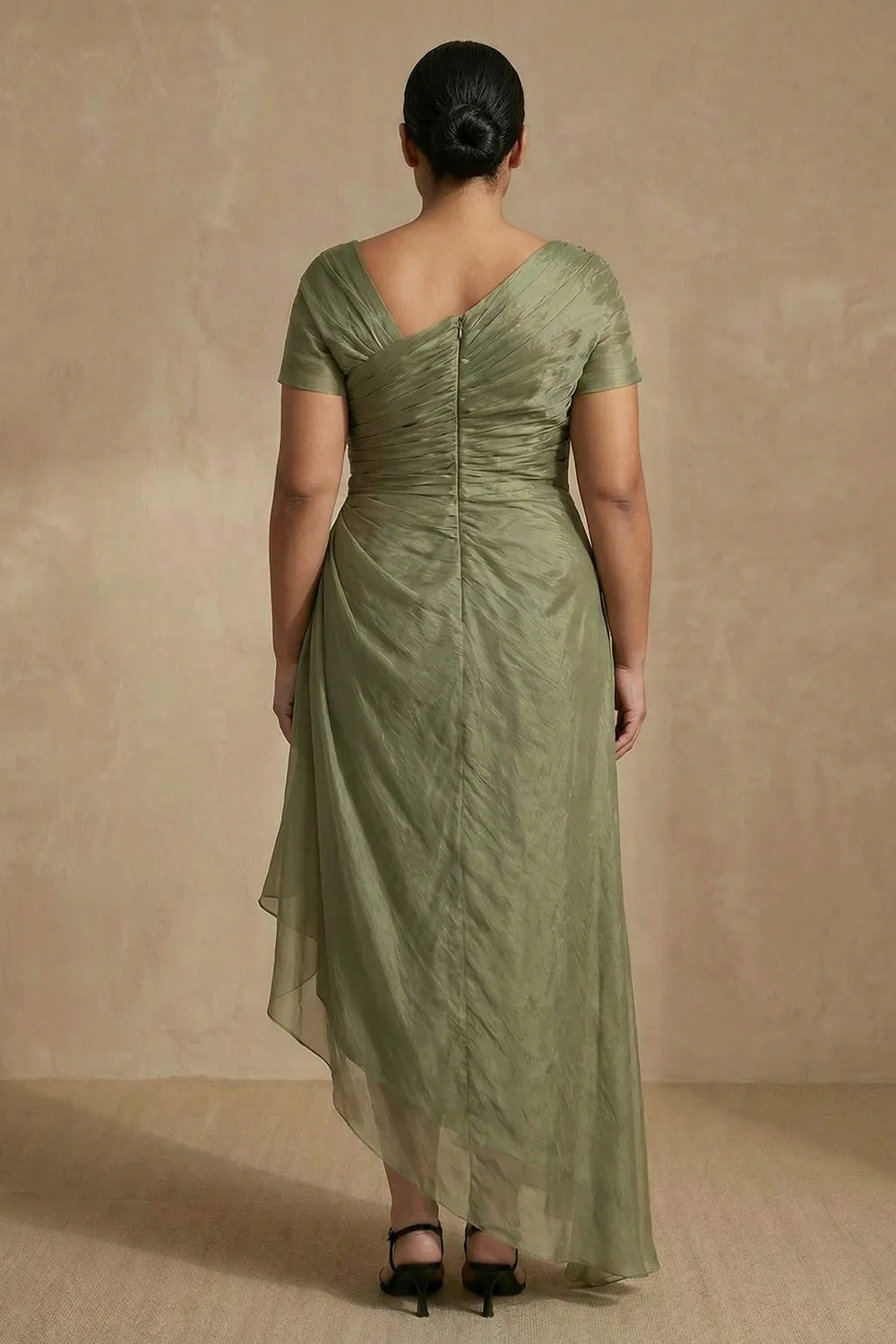 Dusty Sage Short Sleeves Ruched A Line Plus Size Mother Of The Bride Dress sold by Zapaka product image thumbnail 2