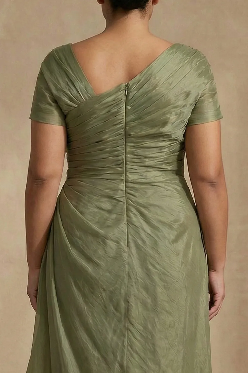 Dusty Sage Short Sleeves Ruched A Line Plus Size Mother Of The Bride Dress sold by Zapaka product image thumbnail 4