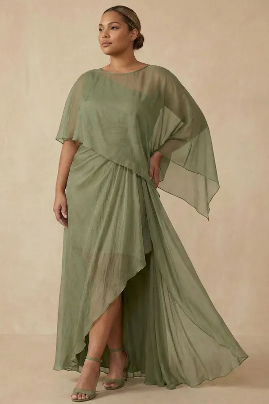 Asymmetrical Dusty Sage A Line Plus Size Mother Of The Bride Dress sold by Zapaka