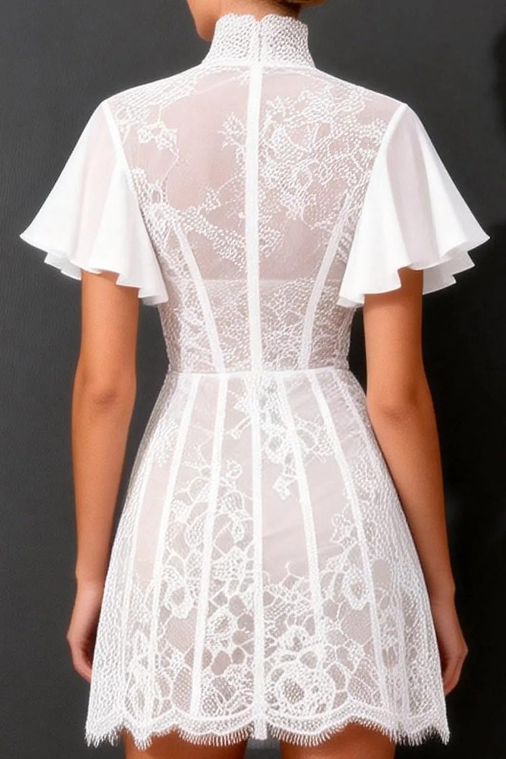 White A Line High Neck Short Wedding Dress with Flutter Sleeves sold by Zapaka product image thumbnail 4