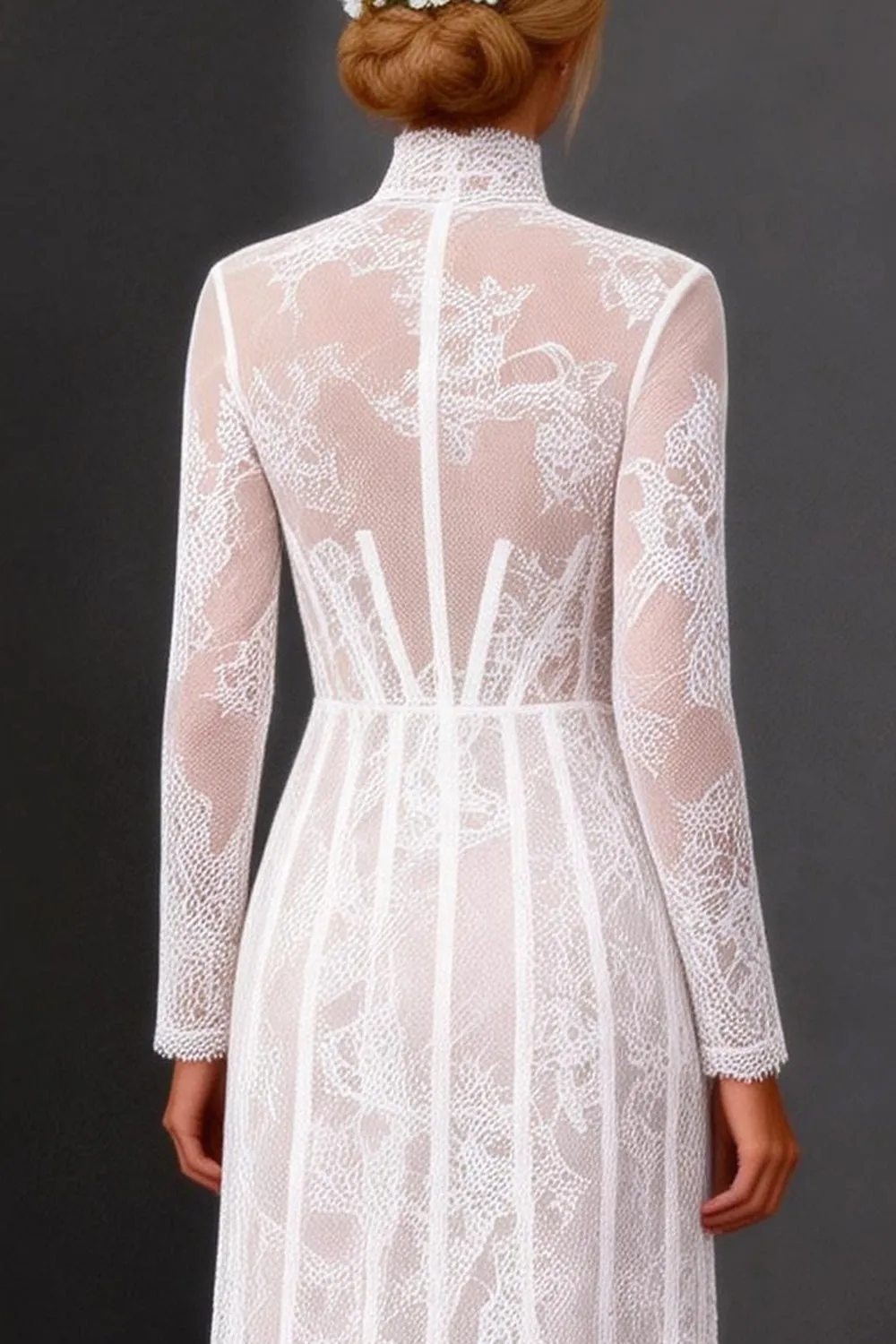 White Sheath Lace Long Sleeves Wedding Dress sold by Zapaka product image thumbnail 4