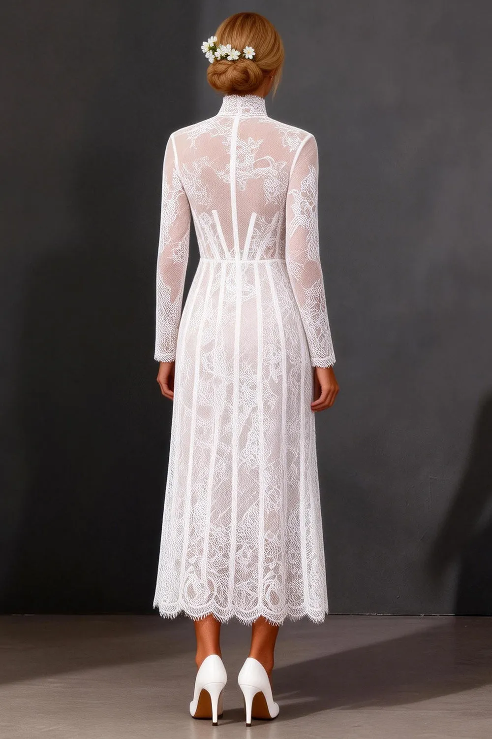 White Sheath Lace Long Sleeves Wedding Dress sold by Zapaka product image thumbnail 2