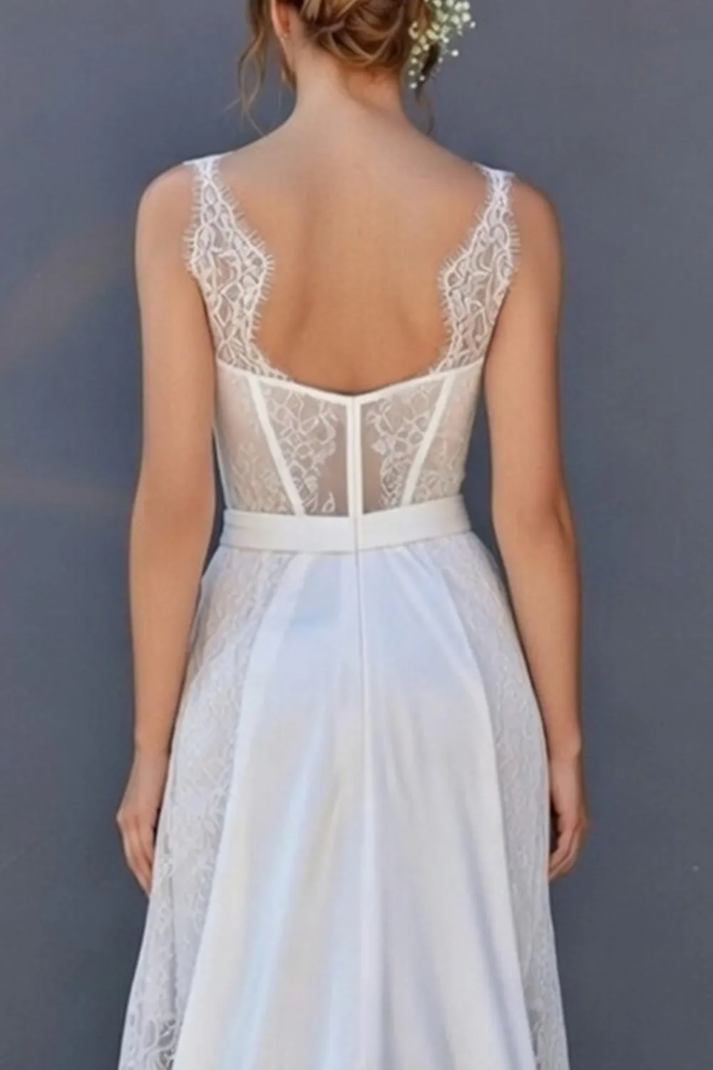 White A Line Corset Lace Midi Wedding Dress with Cape sold by Zapaka product image thumbnail 3
