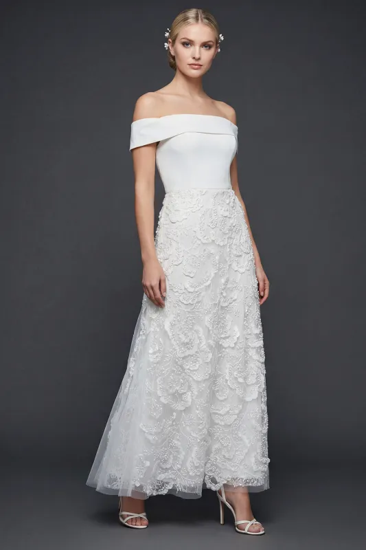Off The Shoulder White Long A Line Wedding Dress made by Zapaka