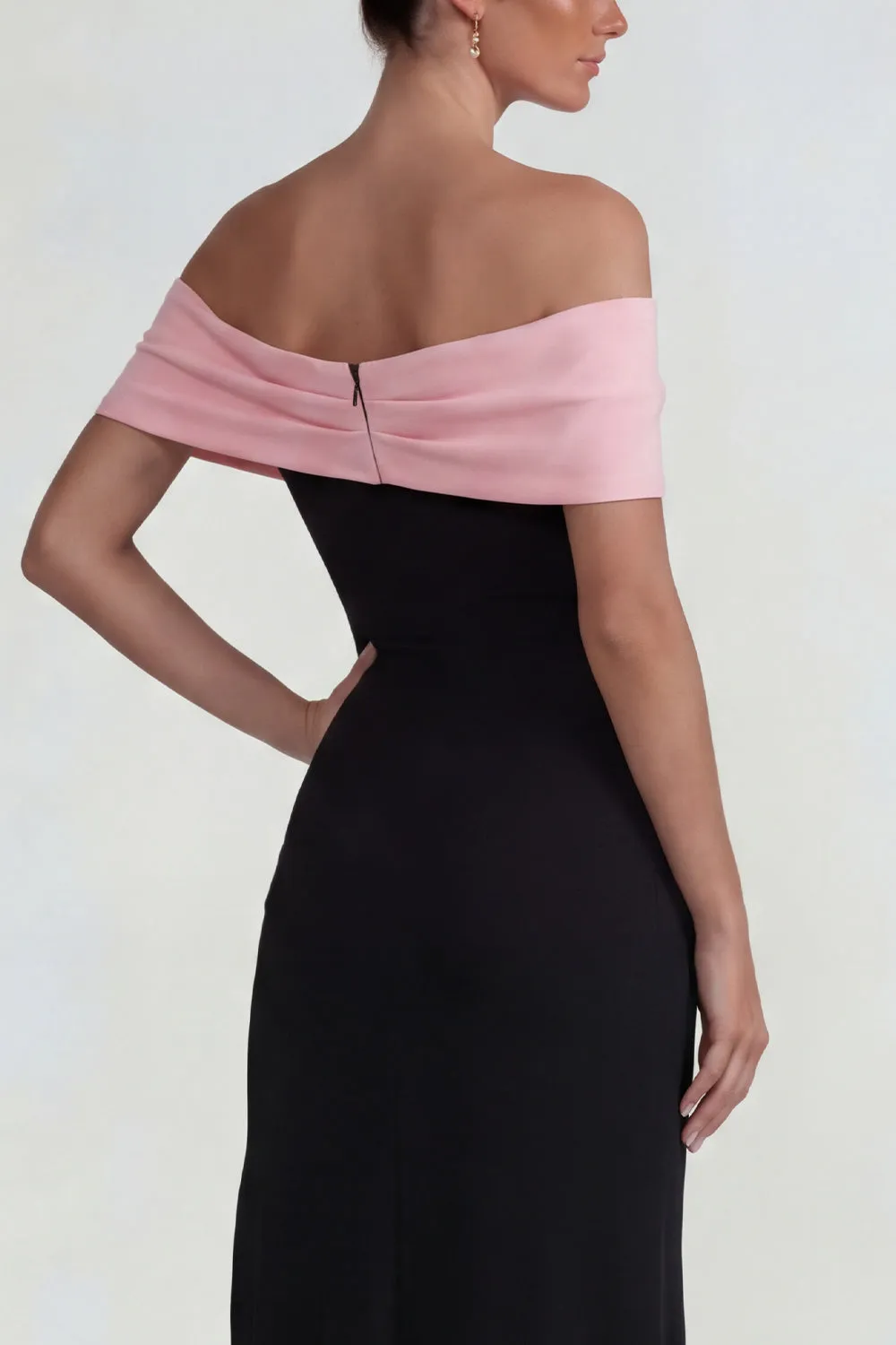 Black Pink Off the Shoulder Sheath Long Formal Dress with Slit sold by Zapaka product image thumbnail 4