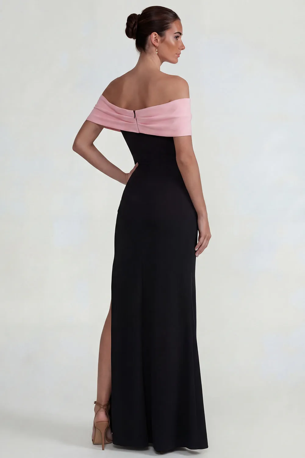 Black Pink Off the Shoulder Sheath Long Formal Dress with Slit sold by Zapaka product image thumbnail 2