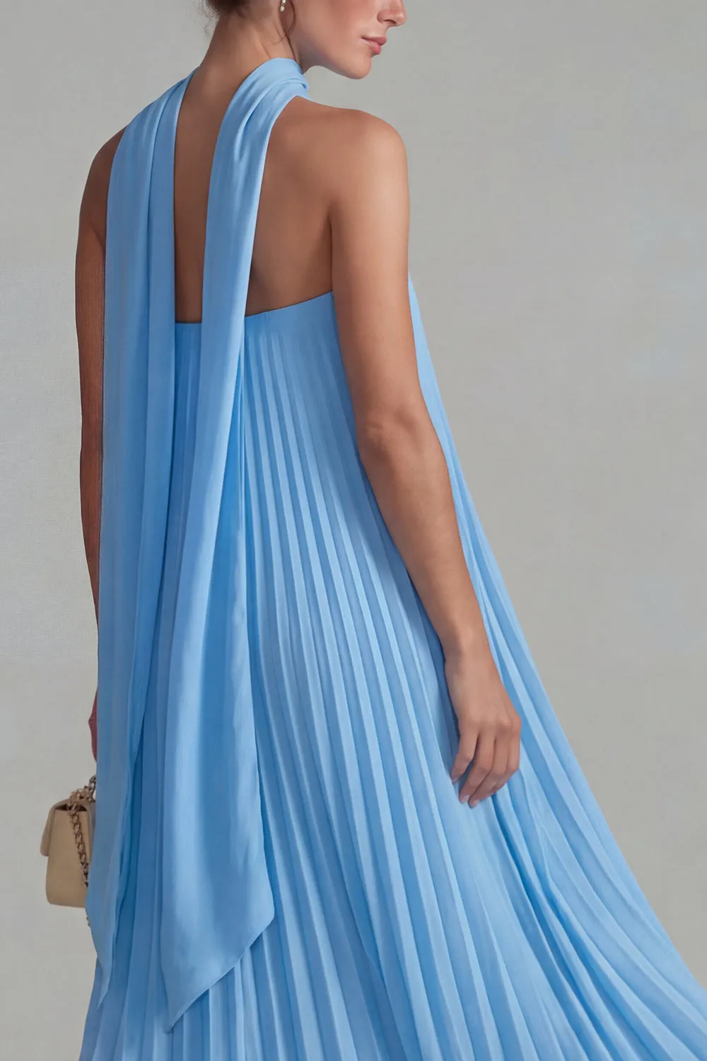 Blue Strapless Chiffon Pleated A Line Long Formal Dress with Ribbon sold by Zapaka product image thumbnail 4