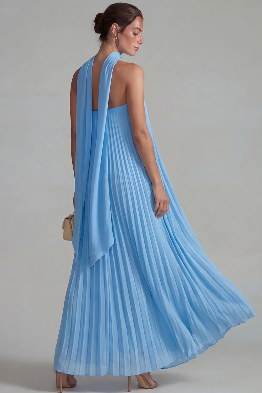Blue Strapless Chiffon Pleated A Line Long Formal Dress with Ribbon sold by Zapaka product image thumbnail 2