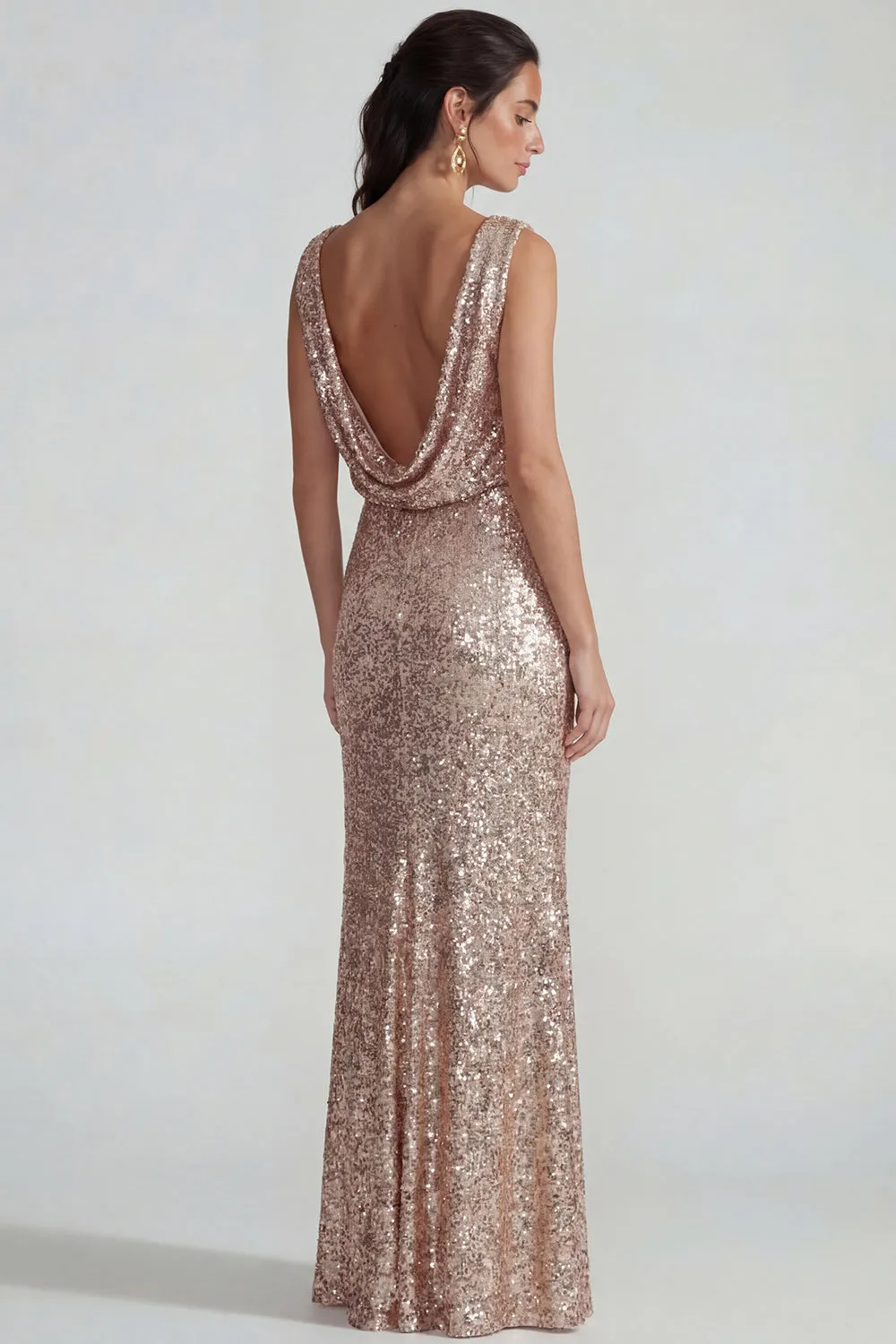 Champagne Sequins Boat Neck Sheath Long Formal Dress with Backless sold by Zapaka product image thumbnail 2