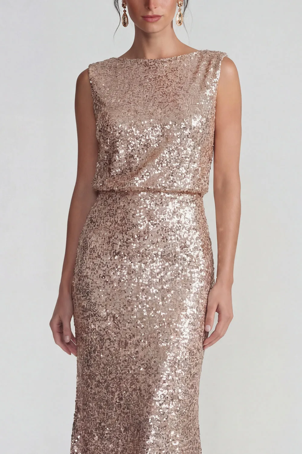 Champagne Sequins Boat Neck Sheath Long Formal Dress with Backless sold by Zapaka product image thumbnail 3