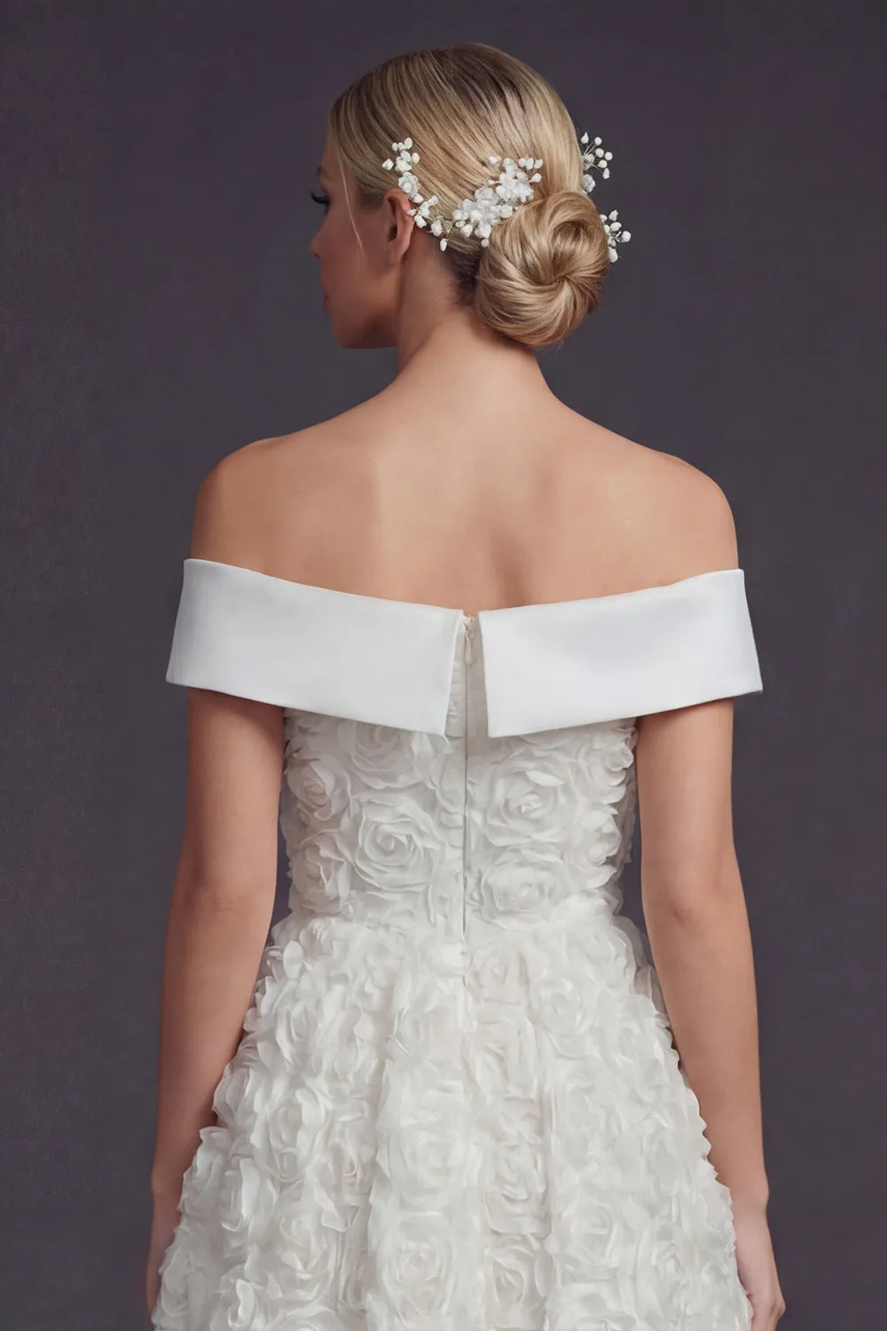 Off The Shoulder White 3D Flowers A Line Long Wedding Dress sold by Zapaka product image thumbnail 4