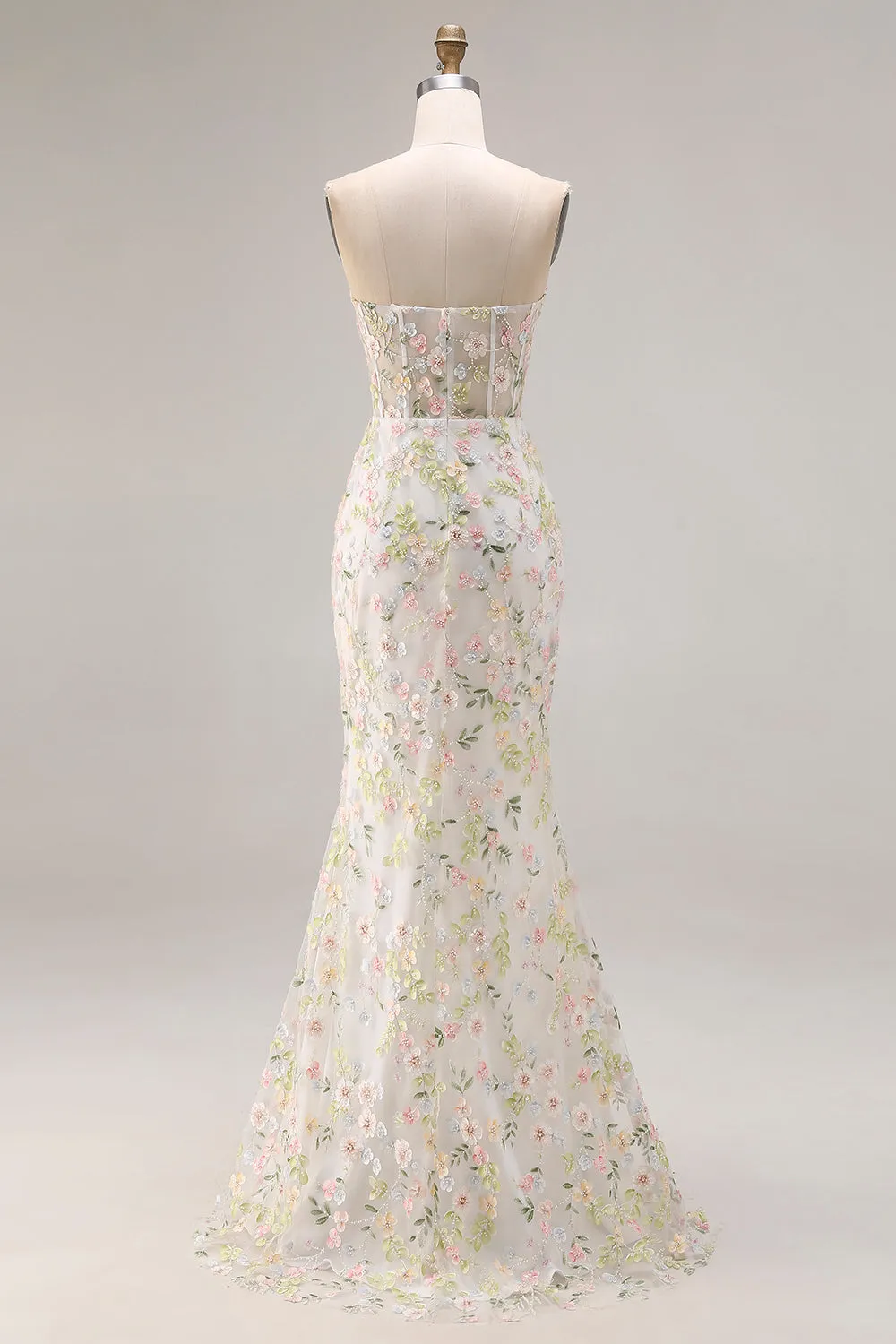 White Flower Mermaid Corset Strapless Long Prom Dress with Slit sold by Zapaka product image thumbnail 2