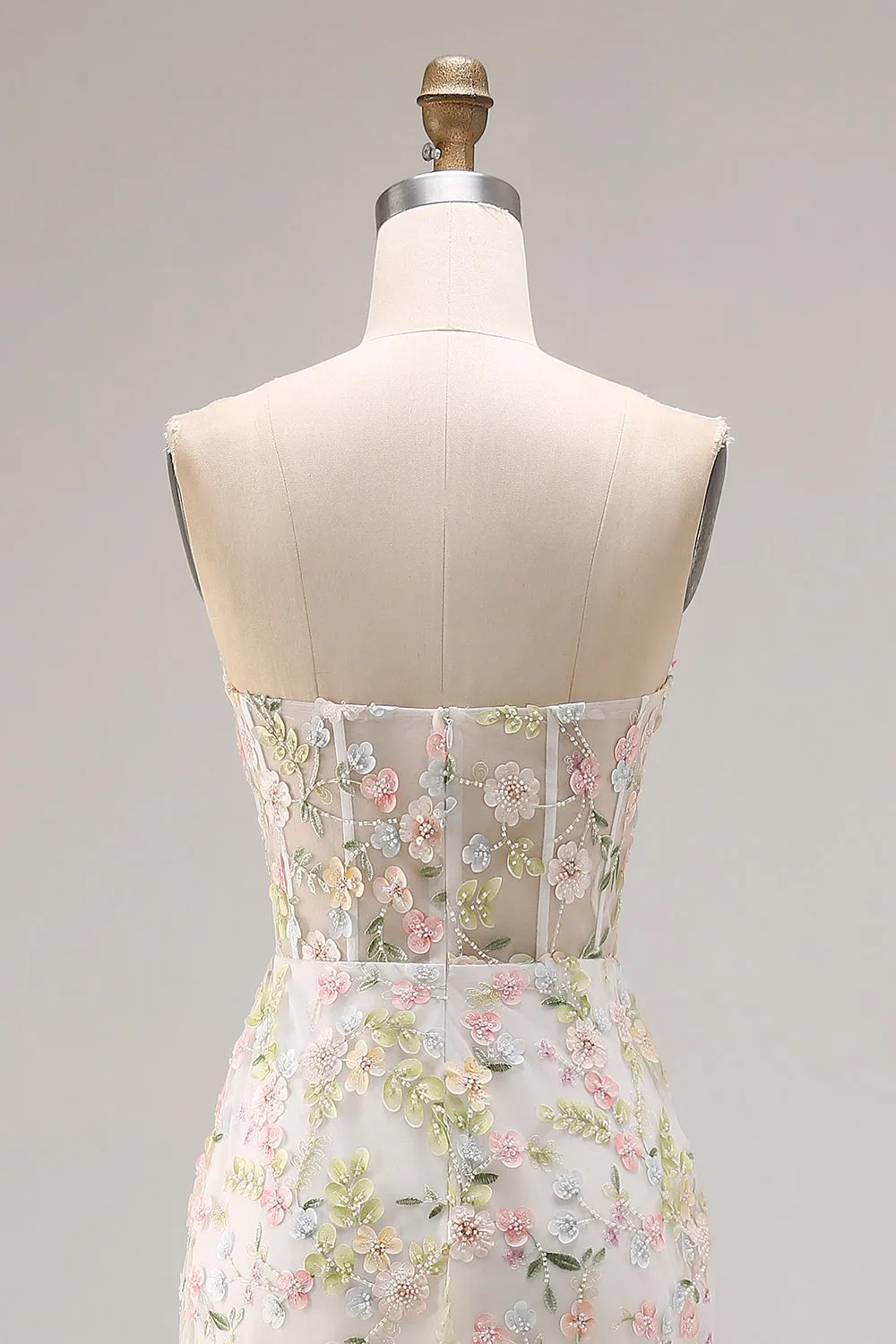 White Flower Mermaid Corset Strapless Long Prom Dress with Slit sold by Zapaka product image thumbnail 5