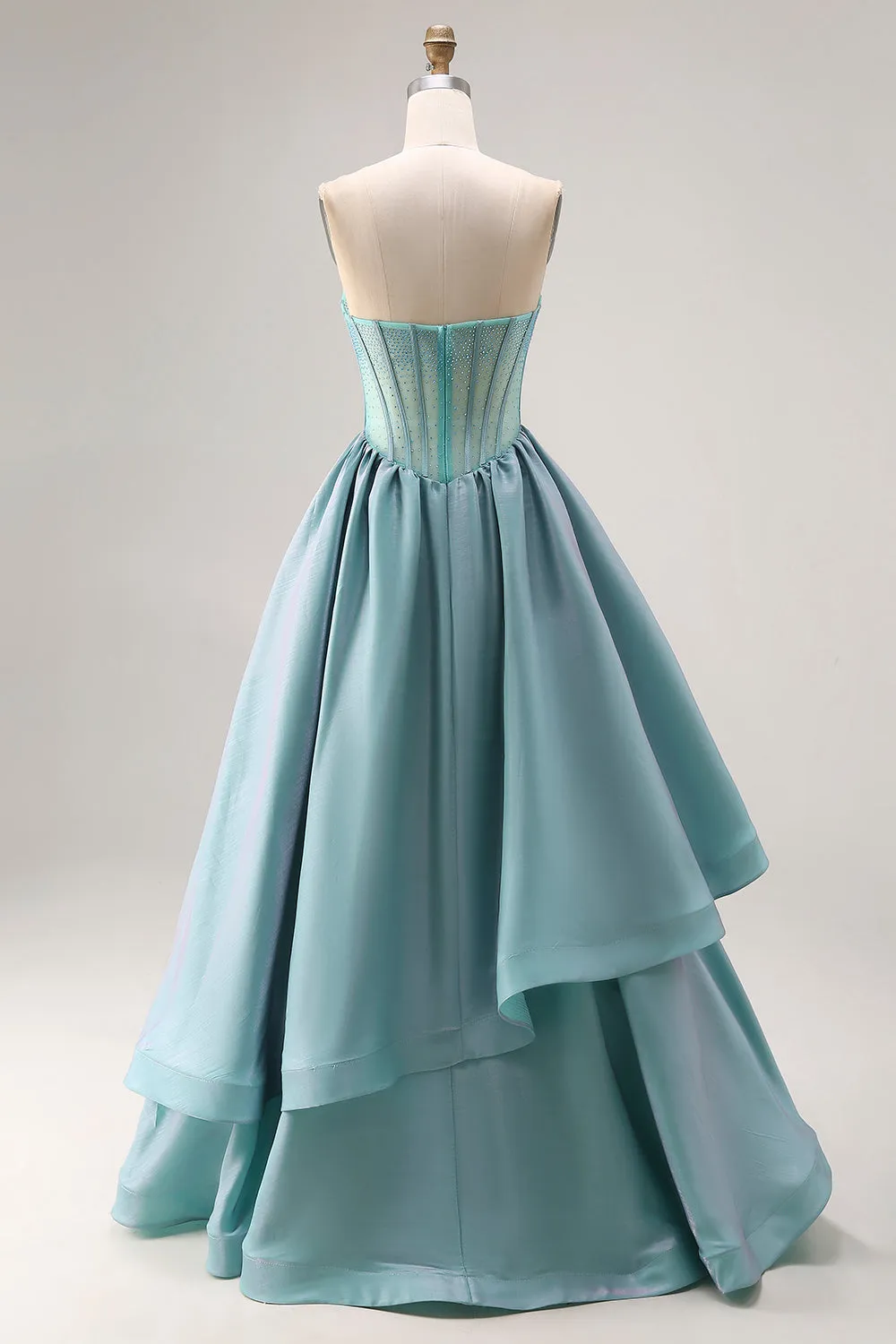 Turquoise Beaded Corset Straplesss A Line Long Satin Prom Dress sold by Zapaka product image thumbnail 2