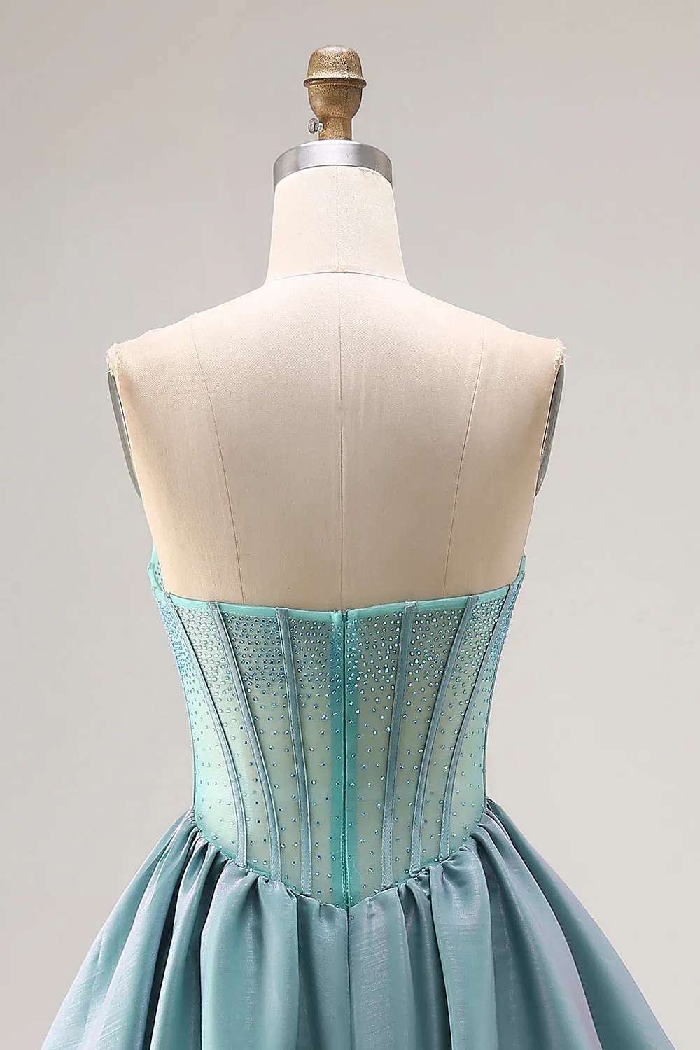 Turquoise Beaded Corset Straplesss A Line Long Satin Prom Dress sold by Zapaka product image thumbnail 5