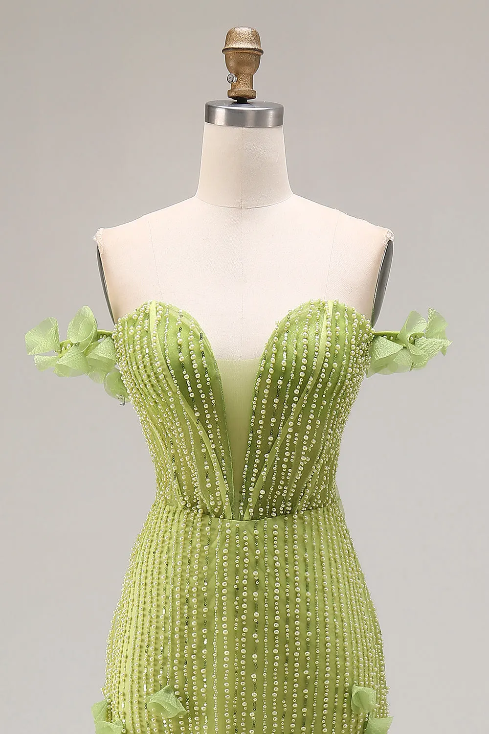 Beaded Green Mermaid Off the Shoulder Long Prom Dress with Ruffles sold by Zapaka product image thumbnail 4