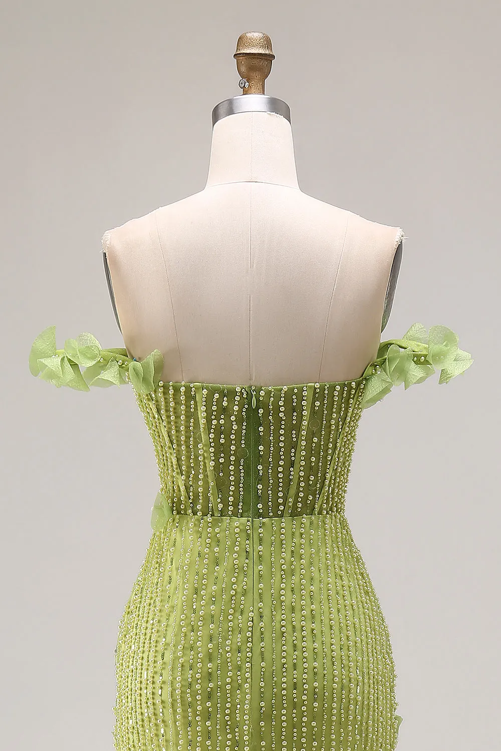 Beaded Green Mermaid Off the Shoulder Long Prom Dress with Ruffles sold by Zapaka product image thumbnail 5