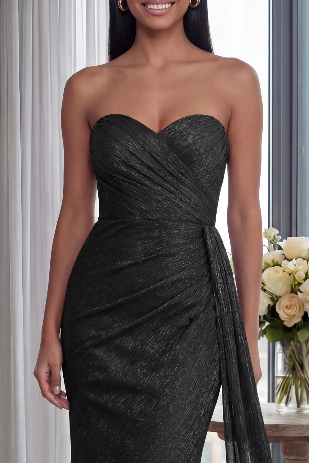 Back Strapless Sheath Ruched Long Formal Dress with Ribbon sold by Zapaka product image thumbnail 3