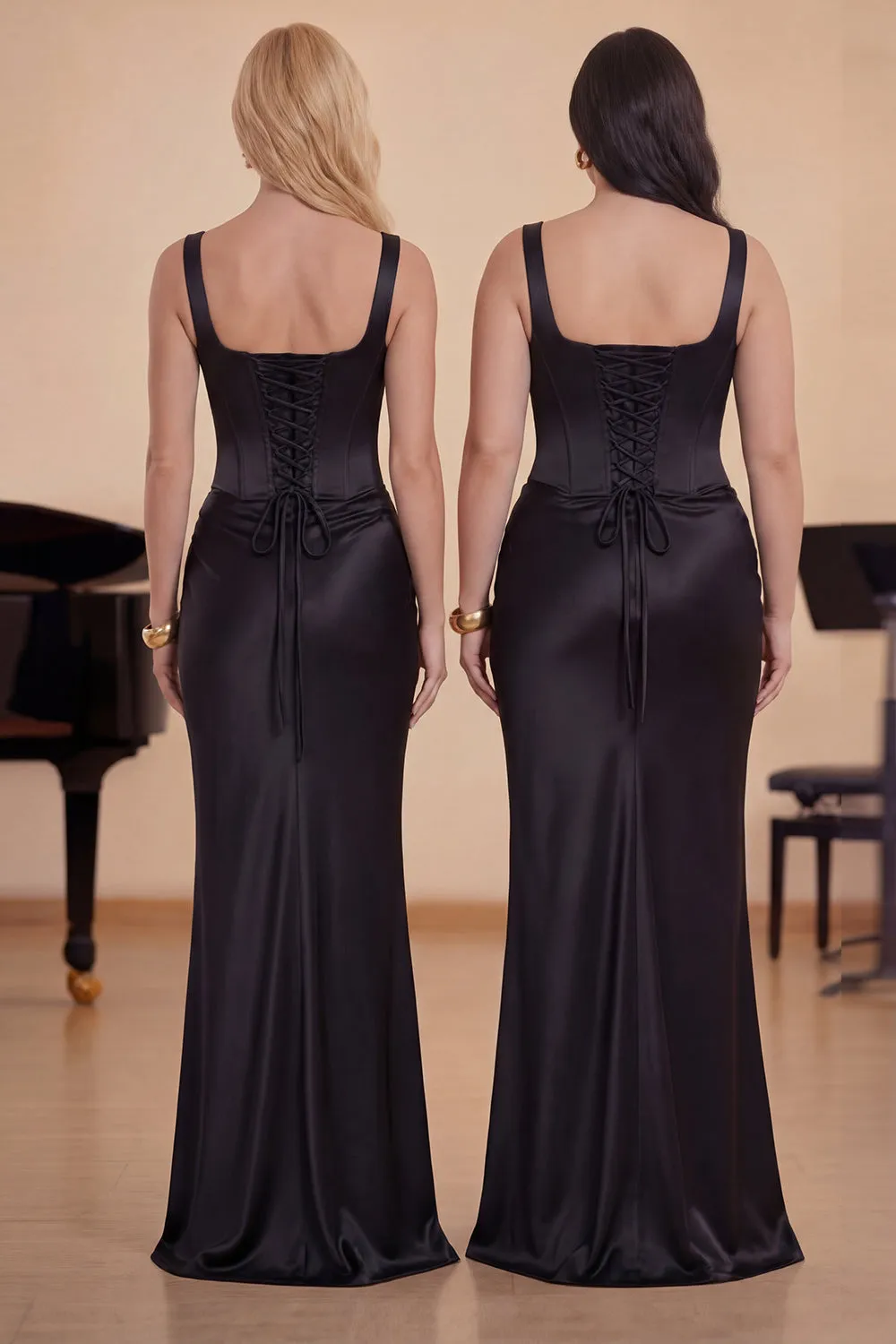 Black Corset Mermaid Sapghetti Straps Long Satin Choir Dress sold by Zapaka product image thumbnail 2