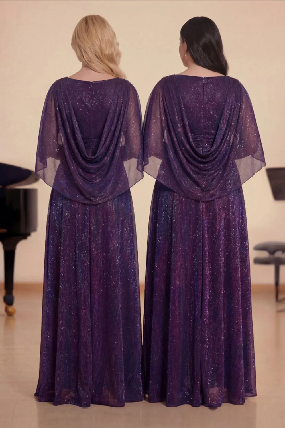 Purple A-Line V-Neck Glitter Long Choir Dress sold by Zapaka product image thumbnail 2