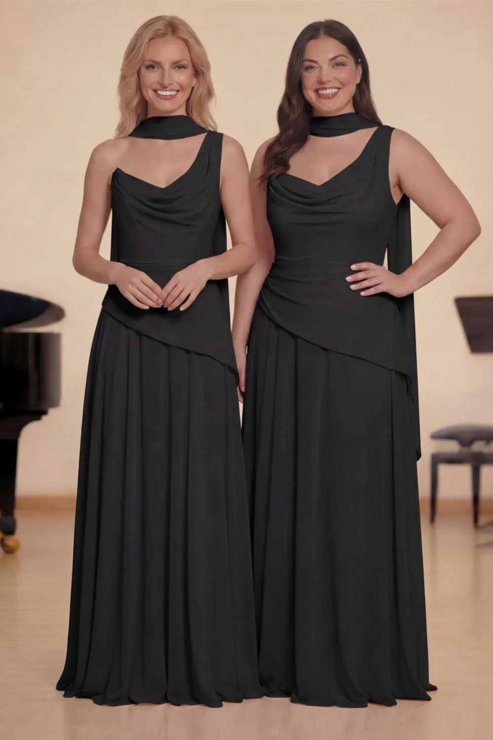 Pink A-Line Cowl Neck Chiffon Long Choir Dress with Streamer sold by Zapaka product image thumbnail 4