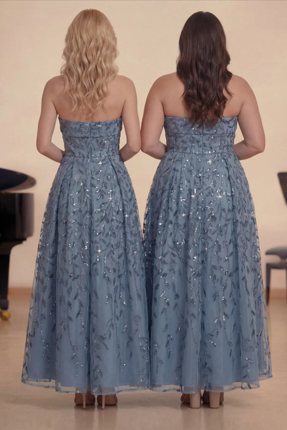 Strapless A Line Dusty Blue Sequins Long Choir Dress sold by Zapaka product image thumbnail 2