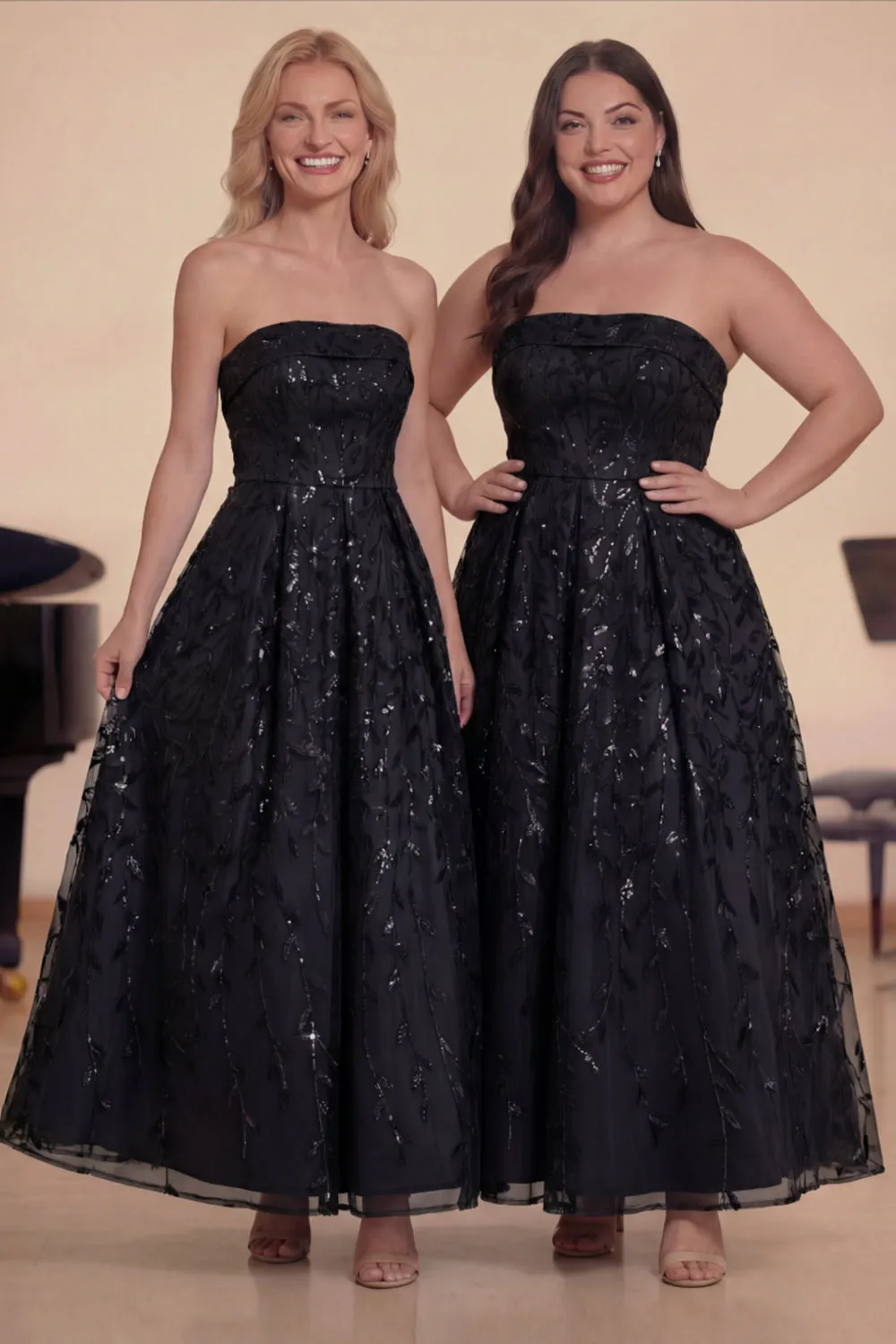 Strapless A Line Dusty Blue Sequins Long Choir Dress sold by Zapaka product image thumbnail 3