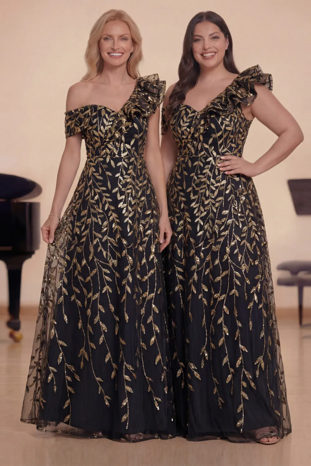 Dusty Blue One Shoulder A-Line Ruffled Long Choir Dress with Sequins sold by Zapaka product image thumbnail 3