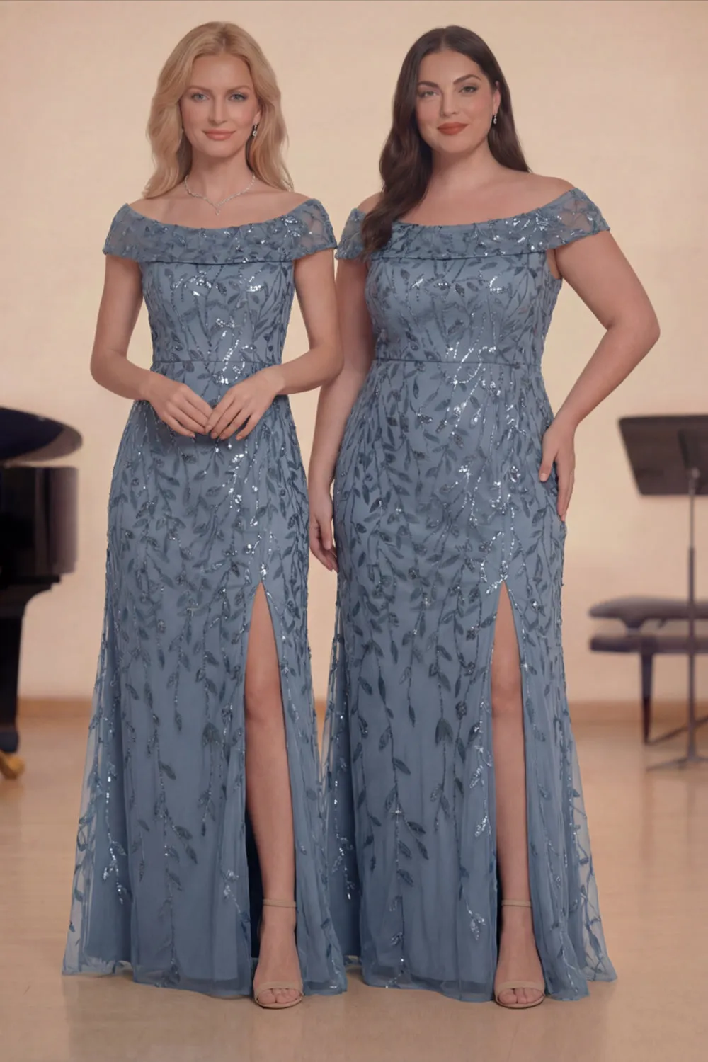 Sparkly Black Gold Off The Shoulder Sequin A-Line Long Choir Dress with Slit sold by Zapaka product image thumbnail 4