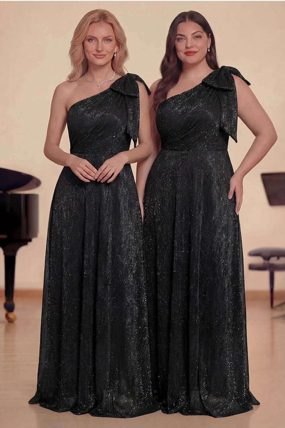 Purple One Shoulder A-Line Long Glitter Choir Dress with Bow sold by Zapaka product image thumbnail 3