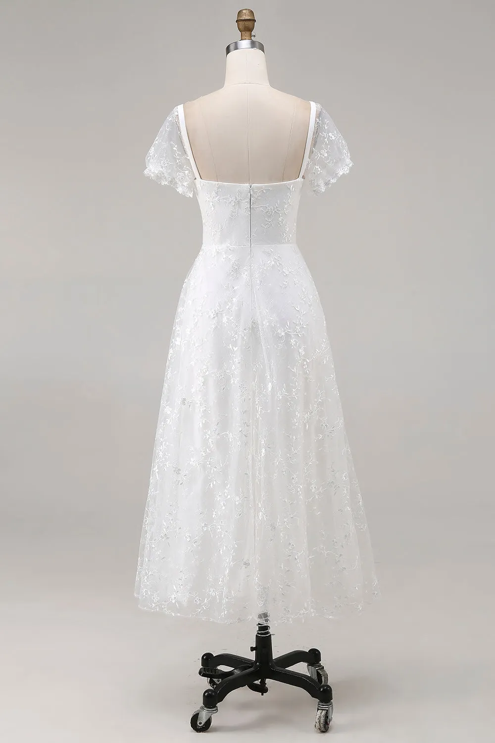 Ivory A Line Midi Wedding Dress with Short Sleeves sold by Zapaka product image thumbnail 2