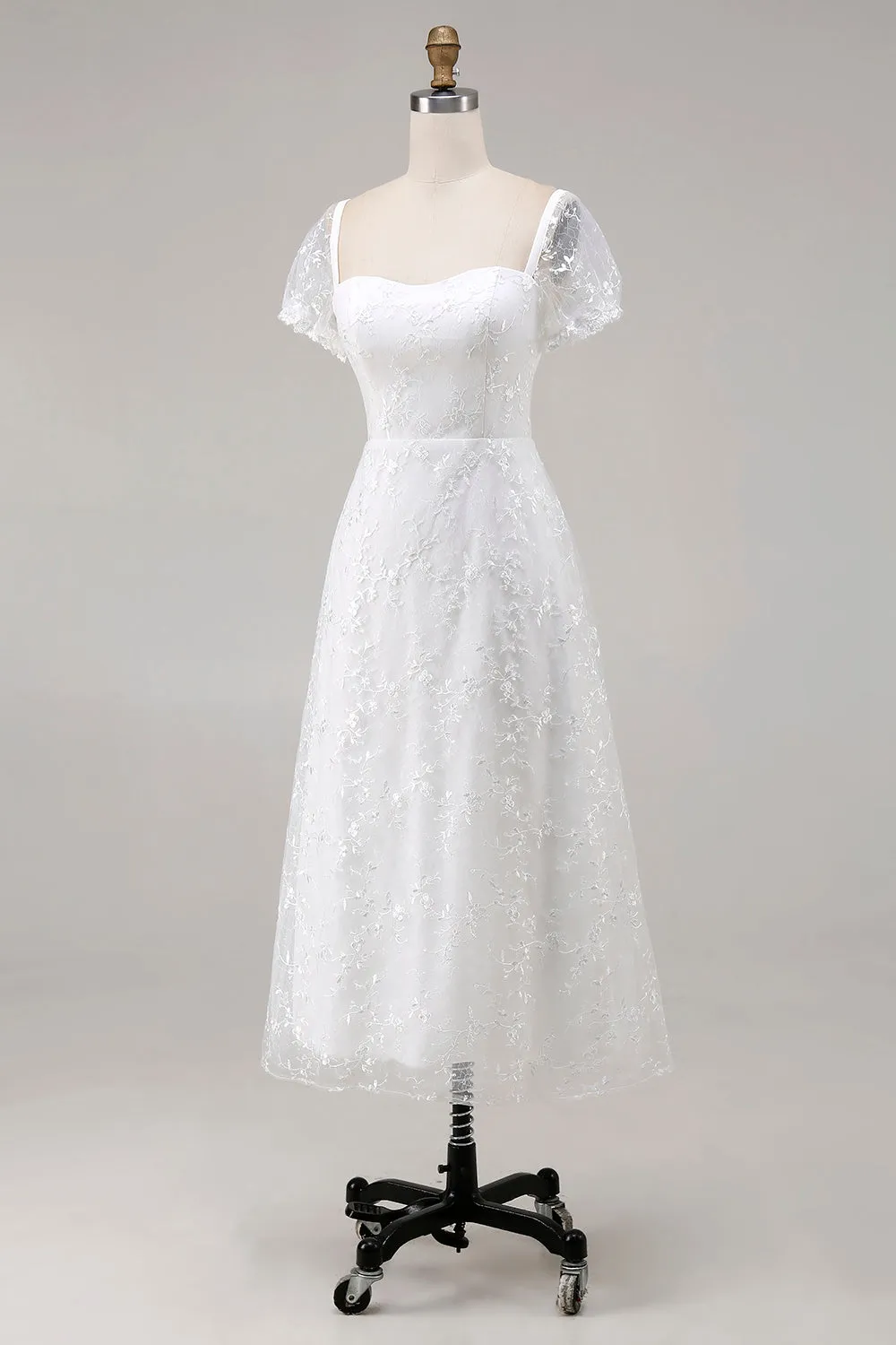 Ivory A Line Midi Wedding Dress with Short Sleeves sold by Zapaka product image thumbnail 3