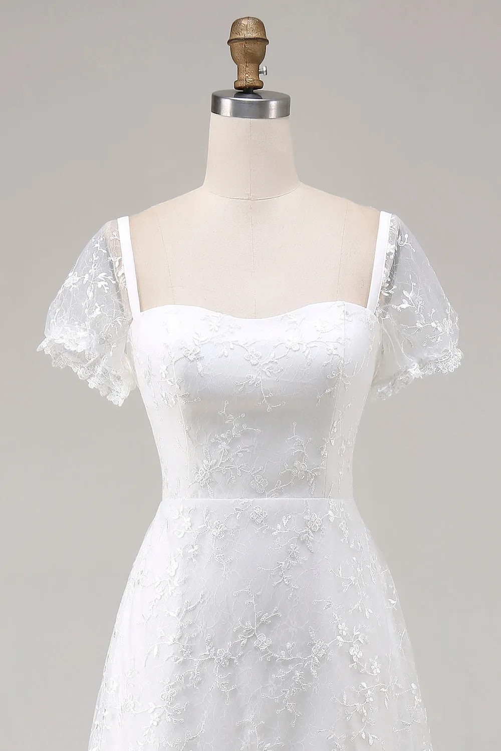 Ivory A Line Midi Wedding Dress with Short Sleeves sold by Zapaka product image thumbnail 4