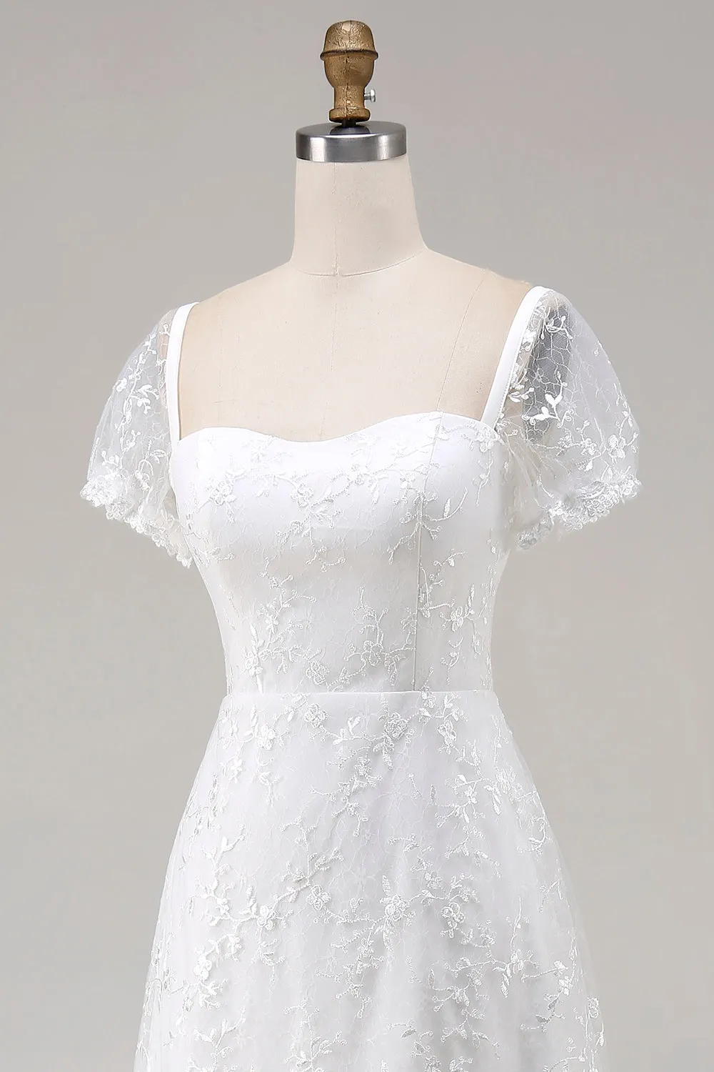 Ivory A Line Midi Wedding Dress with Short Sleeves sold by Zapaka product image thumbnail 5