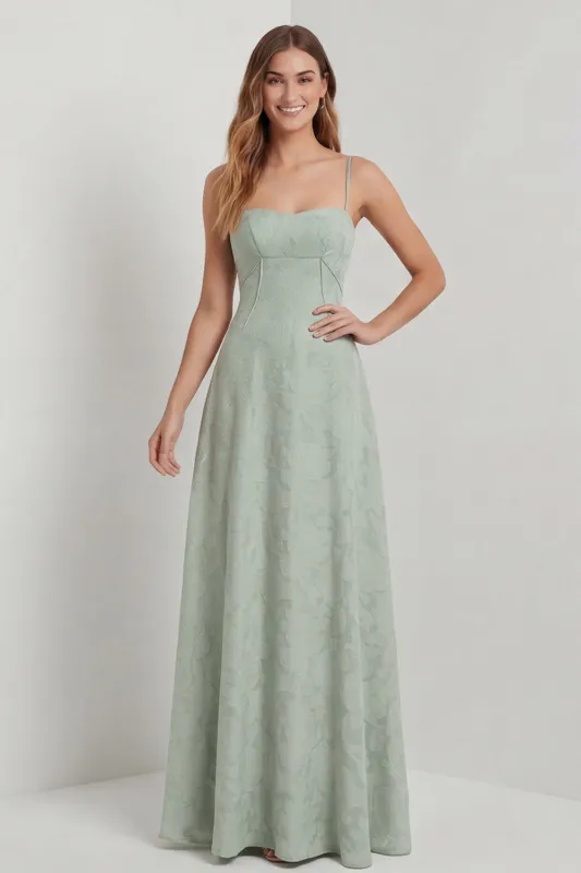 Sage Green Corset A Line Long Bridesmaid Dress with Lace Up Back made by Zapaka
