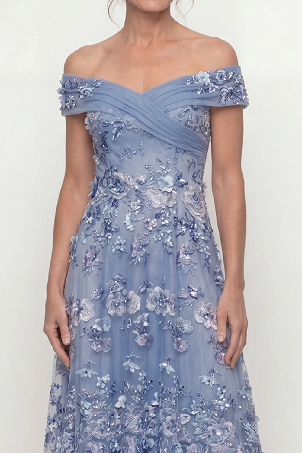 Off The Shoulder Dusty Blue A Line Embroidered Long Mother of the Bride Dress sold by Zapaka product image thumbnail 3