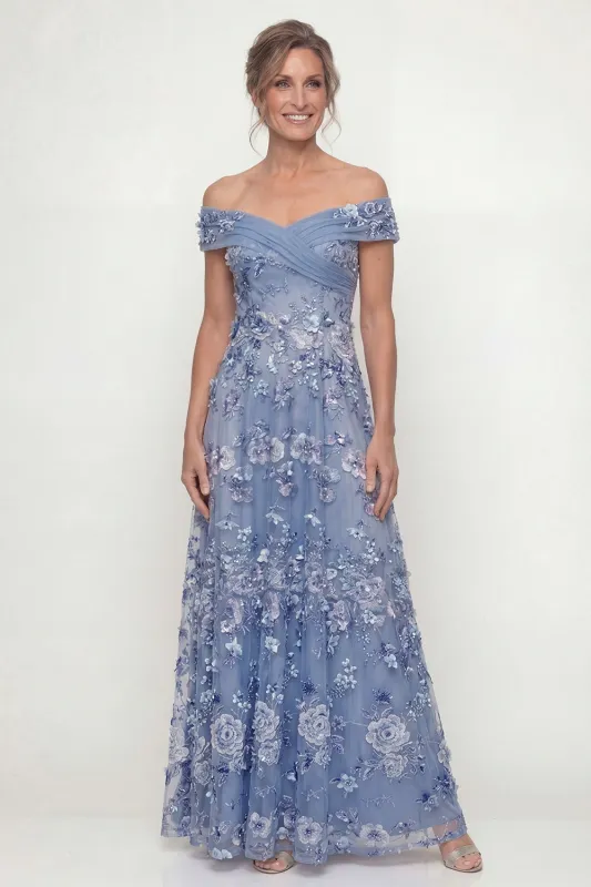 Off The Shoulder Dusty Blue A Line Embroidered Long Mother of the Bride Dress made by Zapaka
