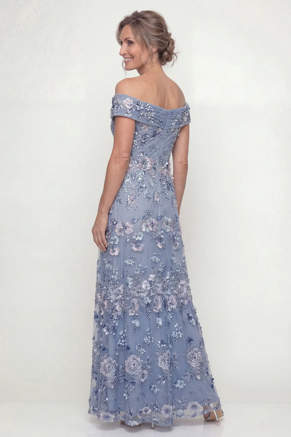 Off The Shoulder Dusty Blue A Line Embroidered Long Mother of the Bride Dress sold by Zapaka product image thumbnail 2