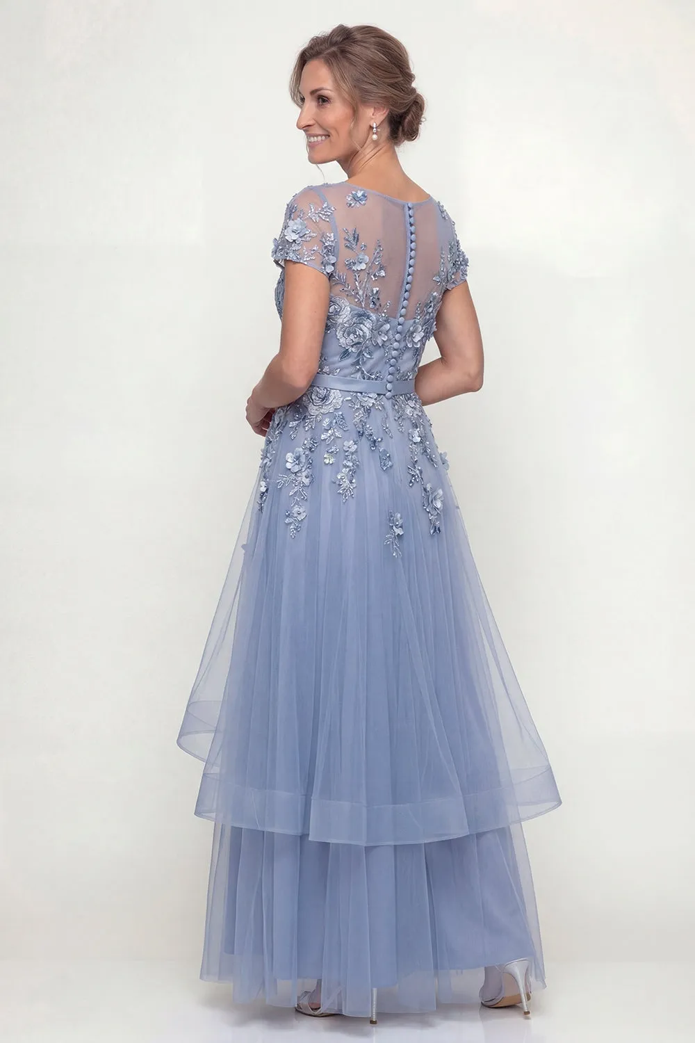 Dusty Blue Embroidered A Line Short Sleeves Mother of the Bride Dress with Ruffles sold by Zapaka product image thumbnail 2