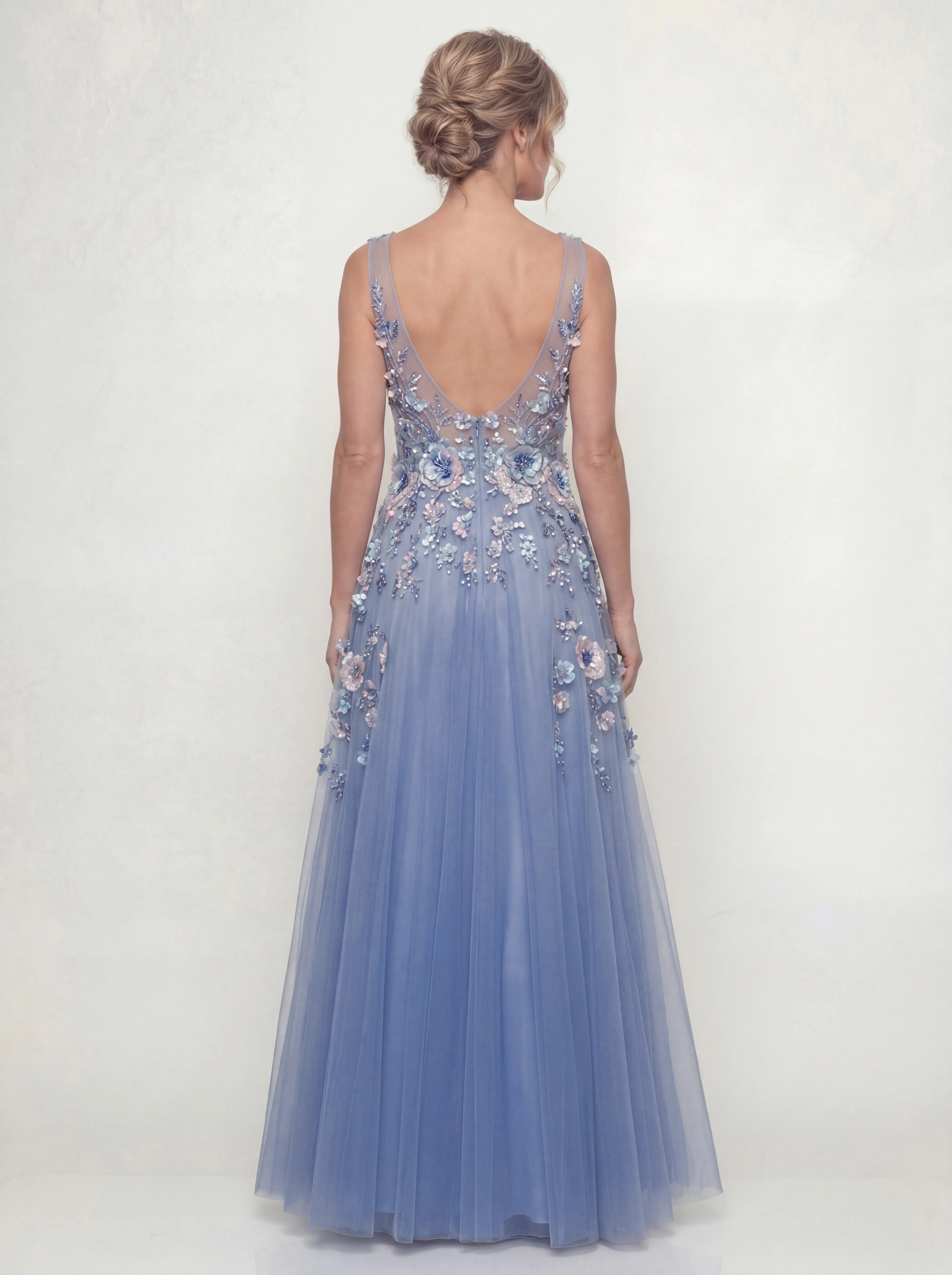 Dusty Blue A Line Appliqued V-Neck Long Mother of the Bride Dress sold by Zapaka product image thumbnail 2