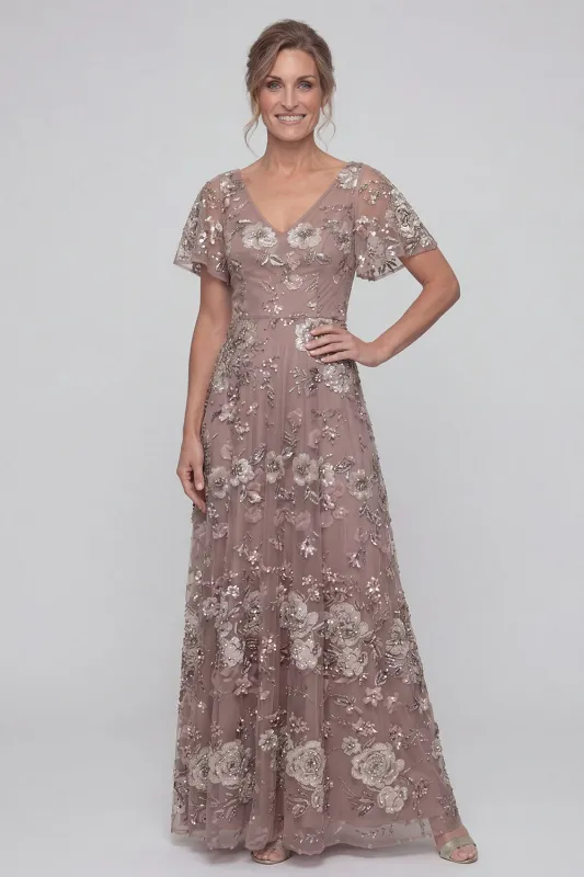Dusty Rose Sequins A Line V Neck Long Mother of the Bride Dress made by Zapaka