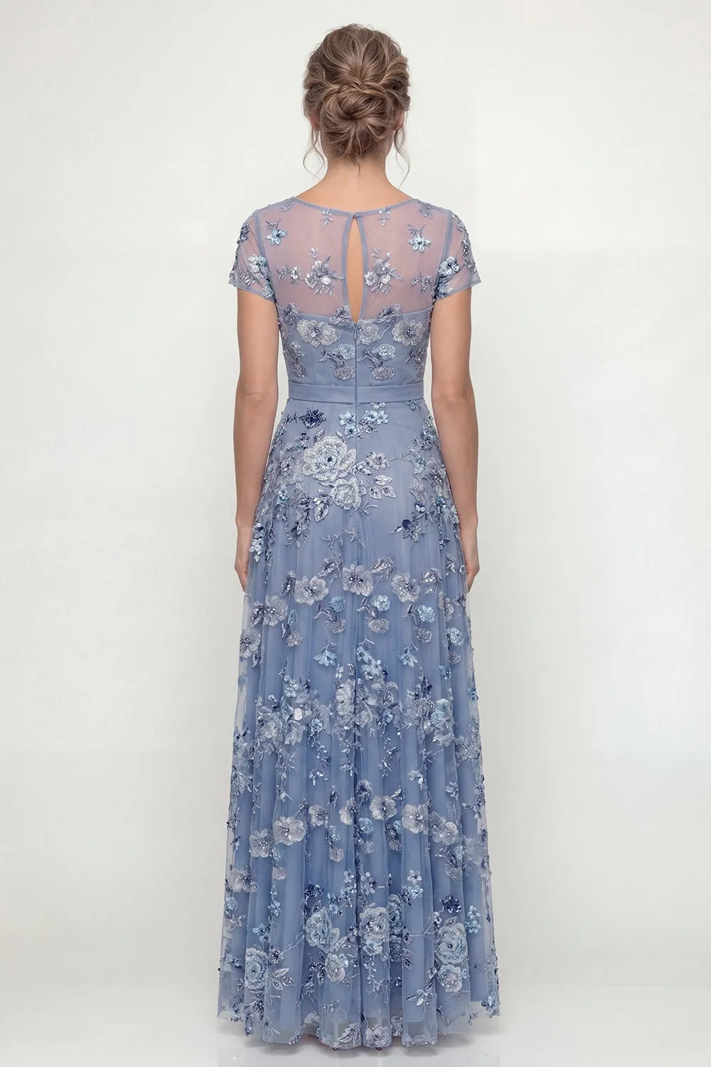 Dusty Blue A Line Short Sleeves Mother of the Bride Dress with Embroidery sold by Zapaka product image thumbnail 2
