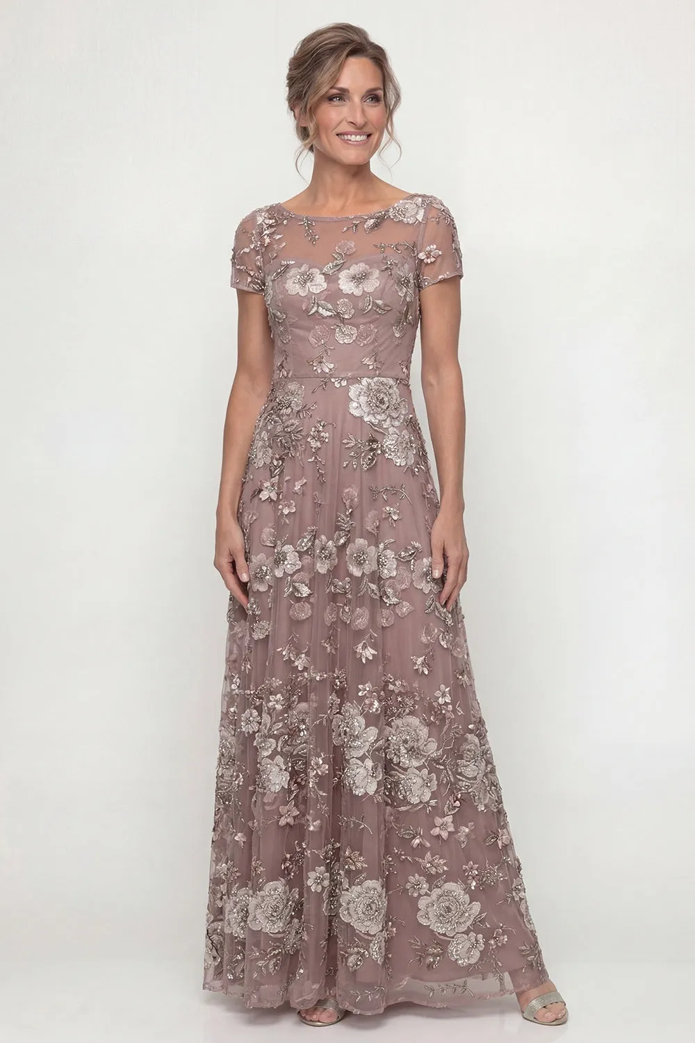 Dusty Blue A Line Short Sleeves Mother of the Bride Dress with Embroidery sold by Zapaka product image thumbnail 5
