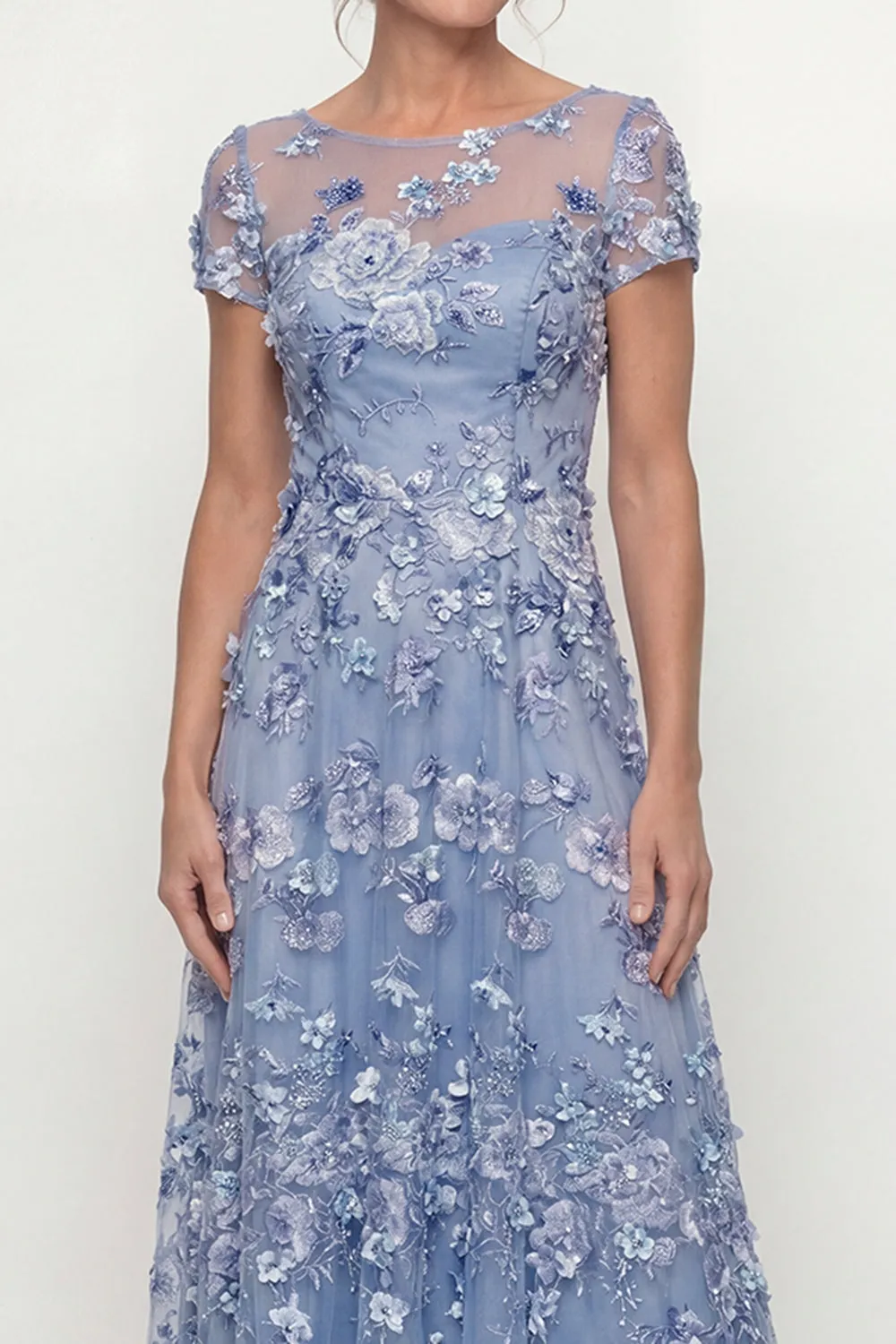 Dusty Blue A Line Short Sleeves Mother of the Bride Dress with Embroidery sold by Zapaka product image thumbnail 3